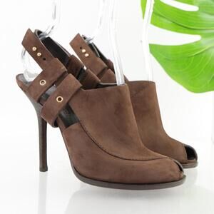 Giuseppe Zanotti Womens Thakoon Pumps Size 39.5 9.5 Brown Leather Slingback Heel